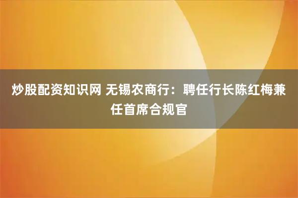 炒股配资知识网 无锡农商行：聘任行长陈红梅兼任首席合规官