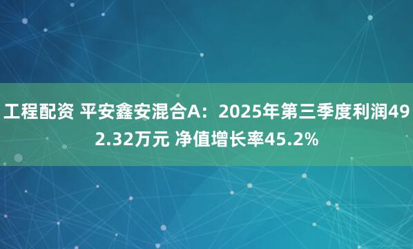 工程配资 平安鑫安混合A：2025年第三季度利润492.32万元 净值增长率45.2%