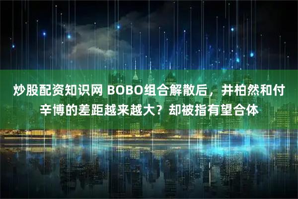 炒股配资知识网 BOBO组合解散后，井柏然和付辛博的差距越来越大？却被指有望合体